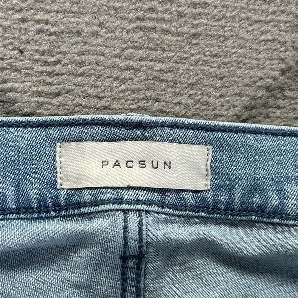 PacSun Stacked Skinny Blue Distressed Men's Jeans - Picture 3 of 8